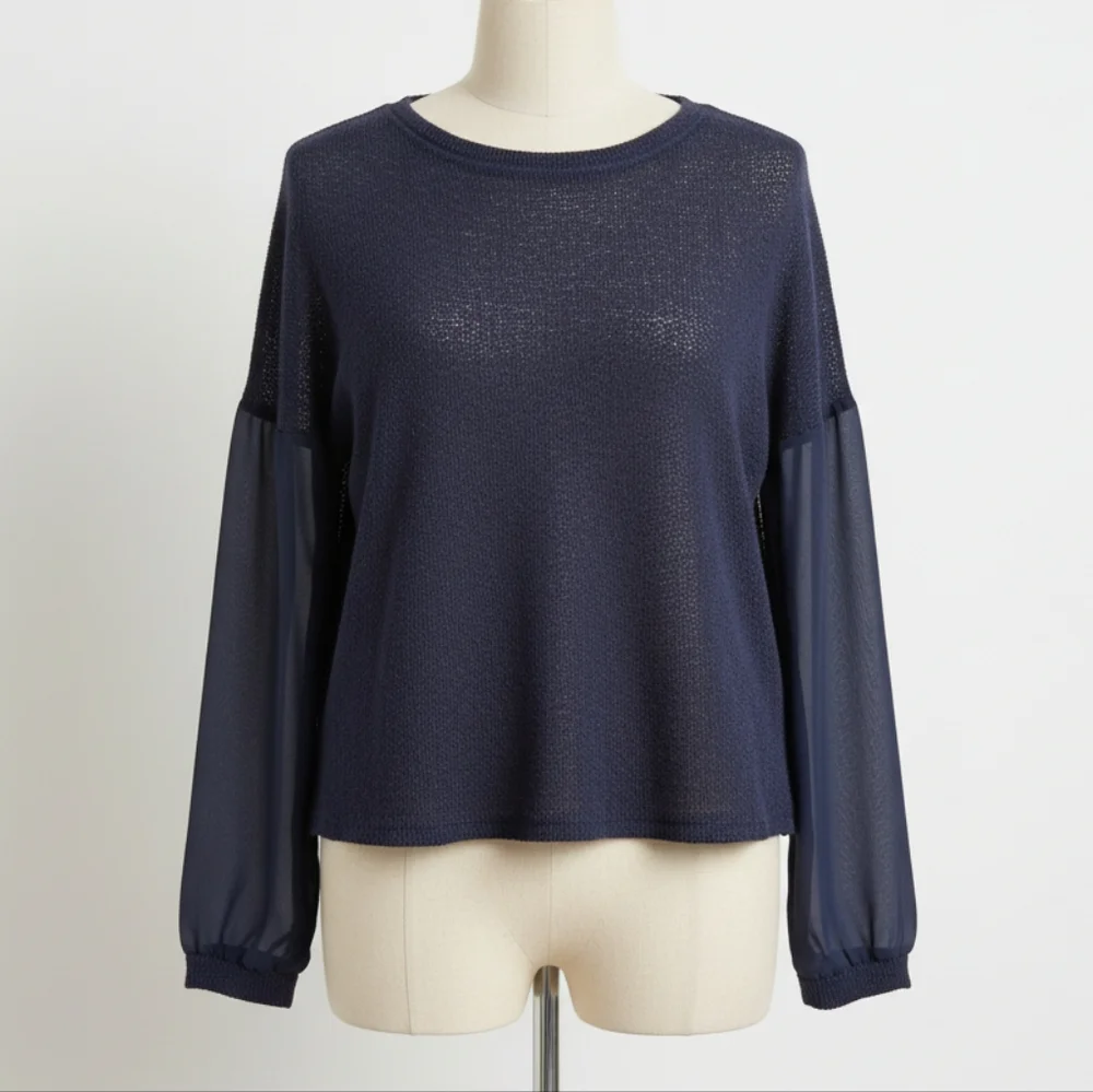 Sparkle and Fade Drop Shoulder Sheer Sleeve Navy Blouse M/L - Picture 1 of 8